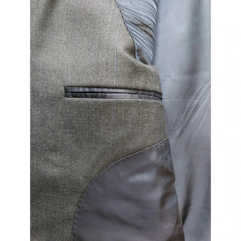 Hart Schaffner Marx Mens Wool Sports Coat 42L Gray Blue Plaid Gold Trumpeter USA